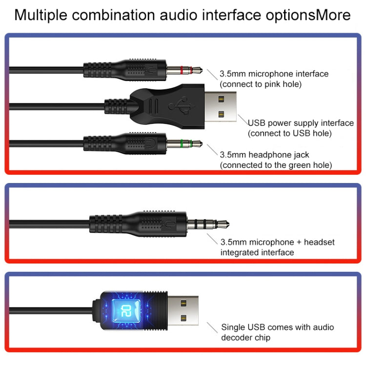 YINDIAO Q3 USB + Dual 3.5mm Wired E-sports Gaming Headset with Mic & RGB Light, Cable Length: 1.67m(White)