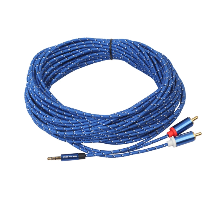 REXLIS 3610 3.5mm Male to Dual RCA Gold-plated Plug Blue Cotton Braided Audio Cable for RCA Input Interface Active Speaker, Length: 10m - RCA Cable by REXLIS | Online Shopping South Africa | PMC Jewellery | Buy Now Pay Later Mobicred