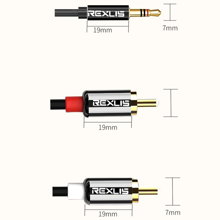 REXLIS 3635 3.5mm Male to Dual RCA Gold-plated Plug Black Cotton Braided Audio Cable for RCA Input Interface Active Speaker, Length: 10m