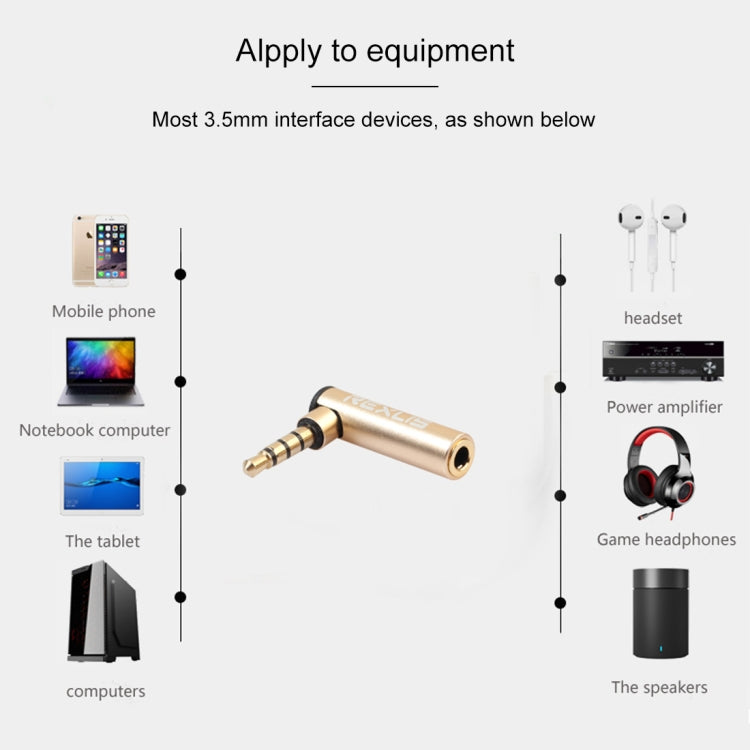 REXLIS BK3567 3.5mm Male + 3.5mm Female L-shaped 90 Degree Elbow Gold-plated Plug Gold Audio Interface Extension Adapter for 3.5mm Interface Devices, Support Earphones with Microphone - free shipping - PMC Jewellery - Order now!