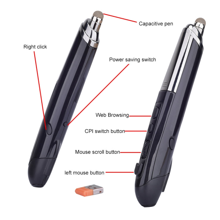 PR-08 6-keys Smart Wireless Optical Mouse with Stylus Pen & Laser Function (Black)