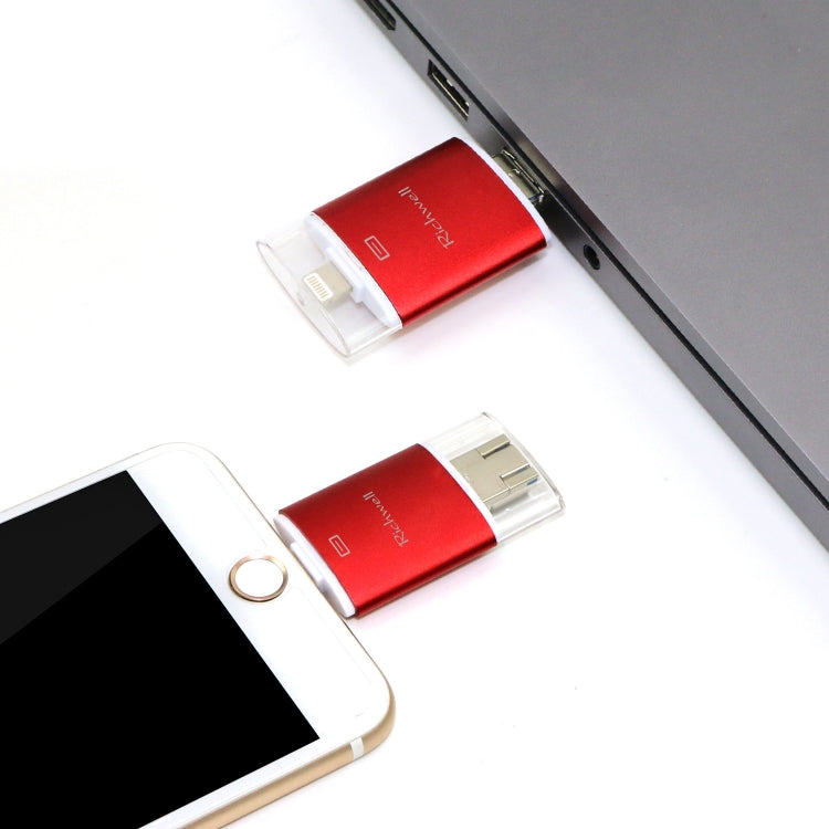 Richwell 3 in 1 16G Type-C + 8 Pin + USB 3.0 Metal Double Cover Push-pull Flash Disk with OTG Function(Rose Gold)