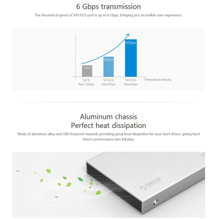 ORICO 2518S3 USB3.0 External Hard Disk Box Storage Case for 7mm & 9.5mm 2.5 inch SATA HDD / SSD (Grey)