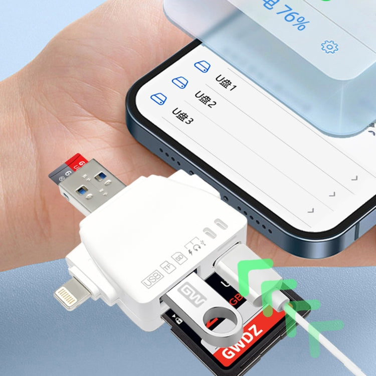 7 in 1 Card Reader USB + Type-C + 8 Pin + TF Card + SD Card + Earphone Adapter (White) - by PMC Jewellery | Online Shopping South Africa | PMC Jewellery | Buy Now Pay Later Mobicred