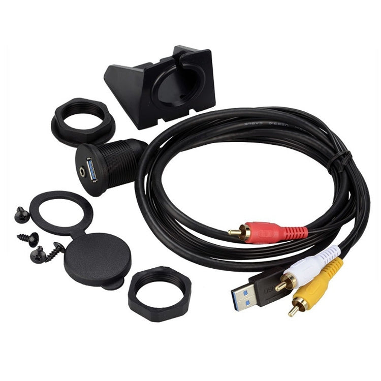 USB 3.0 Male + 3 RCA to USB 3.0 Female + 3.5mm Female Connector Car Adapter Cable, Length: 100cm