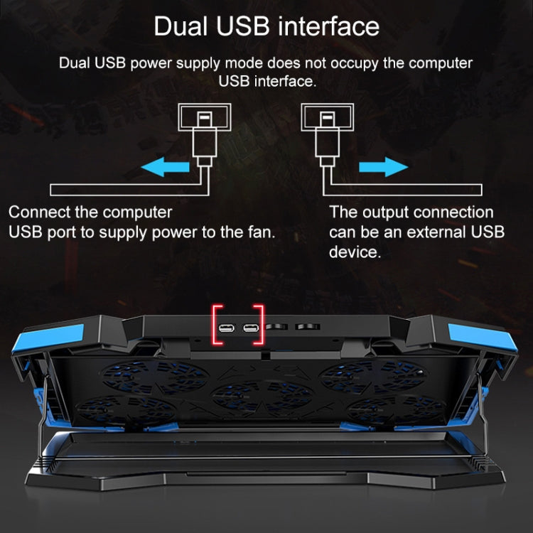 dual USB Ports Five-core Radiator Notebook Computer Holder (Blue)