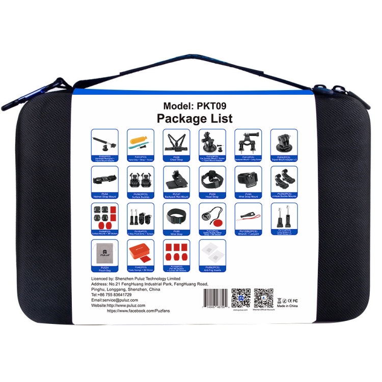 PULUZ 53 in 1 Accessories Total Ultimate Combo Kits with EVA Case (Chest Strap + Suction Cup Mount + 3-Way Pivot Arms + J-Hook Buckle + Wrist Strap + Helmet Strap + Extendable Monopod + Surface Mounts ... for GoPro, Insta360, DJI and Other Action Cameras