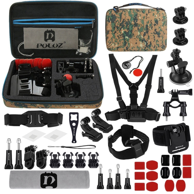 PULUZ 45 in 1 Accessories Ultimate Combo Kits with Camouflage EVA Case (Chest Strap + Suction Cup Mount + 3-Way Pivot Arms + J-Hook Buckle + Wrist Strap + Helmet Strap + Surface Mounts + Tripod Adapte ... for GoPro, Insta360, DJI and Other Action Cameras - free shipping - PMC Jewellery - Order now!