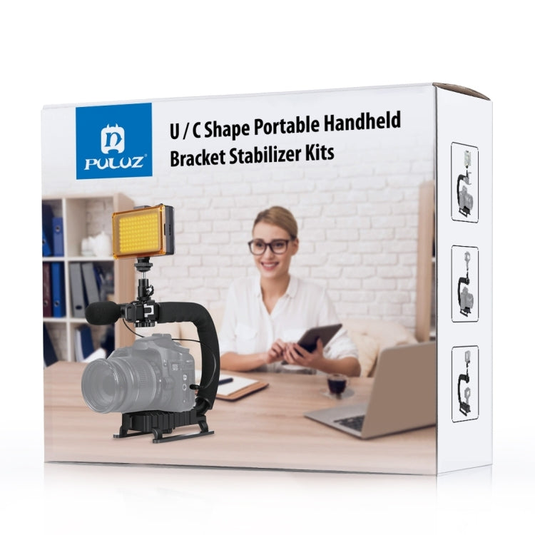 PULUZ U/C Shape Portable Handheld DV Bracket Stabilizer + LED Fill Light Kit with Cold Shoe Tripod Head for All SLR Cameras and Home DV Camera - free shipping - PMC TechLife - Order now!