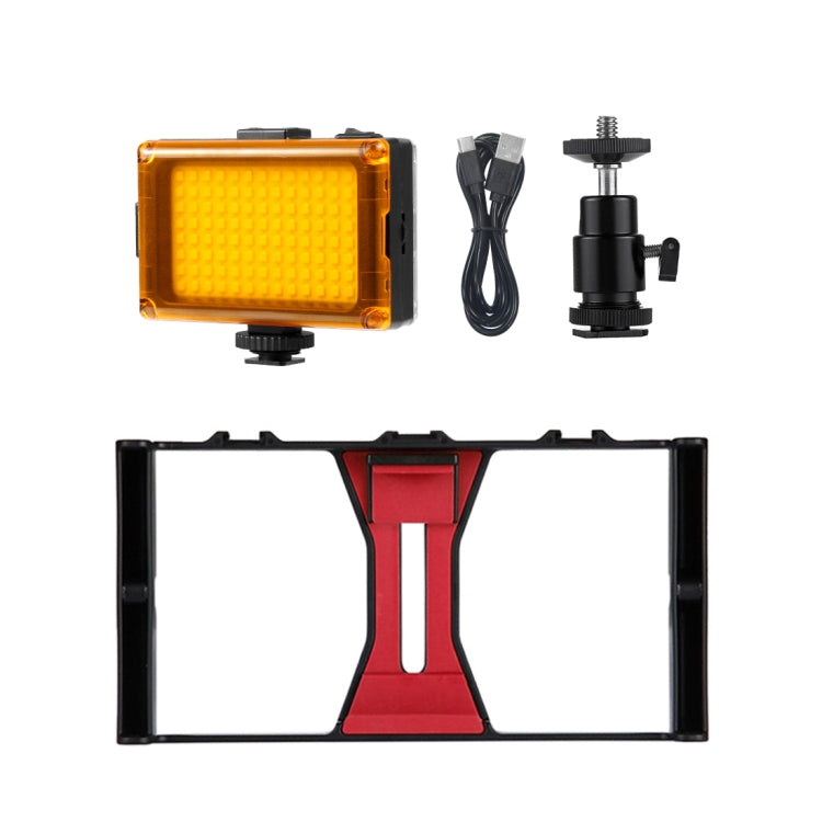 PULUZ 2 in 1 Vlogging Live Broadcast LED Selfie Light Smartphone Video Rig Kits with Cold Shoe Tripod Head for iPhone, Galaxy, Huawei, Xiaomi, HTC, LG, Google, and Other Smartphones(Red)