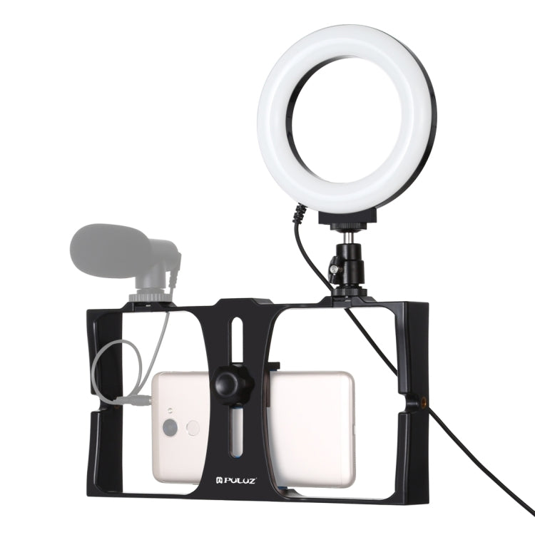 PULUZ 2 in 1 Vlogging Live Broadcast Smartphone Video Rig + 4.7 inch 12cm Ring LED Selfie Light Kits with Cold Shoe Tripod Head for iPhone, Galaxy, Huawei, Xiaomi, HTC, LG, Google, and Other Smartphones(Blue)