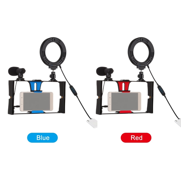PULUZ 3 in 1 Vlogging Live Broadcast Smartphone Video Rig + Microphone + 4.7 inch 12cm Ring LED Selfie Light Kits with Cold Shoe Tripod Head for iPhone, Galaxy, Huawei, Xiaomi, HTC, LG, Google, and Other Smartphones(Blue)