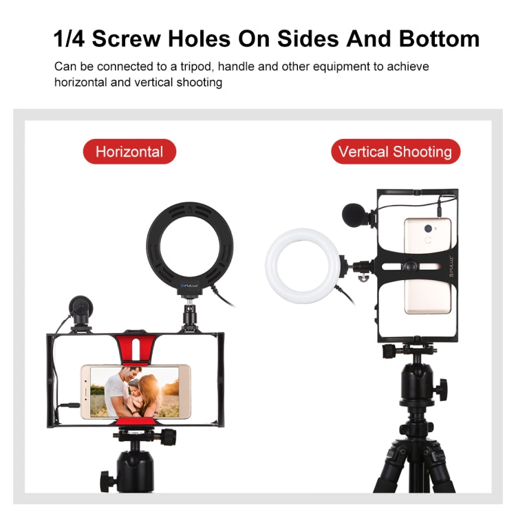 PULUZ 3 in 1 Vlogging Live Broadcast Smartphone Video Rig + Microphone + 4.7 inch 12cm Ring LED Selfie Light Kits with Cold Shoe Tripod Head for iPhone, Galaxy, Huawei, Xiaomi, HTC, LG, Google, and Other Smartphones(Red)
