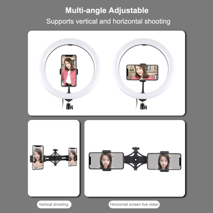 PULUZ 11.8 inch 30cm RGBW Light + 1.65m Mount + Dual Phone Brackets Curved Surface RGBW Dimmable LED Ring Selfie Vlogging Light Live Broadcast Kits with Cold Shoe Tripod Adapter & Phone Clamp & Remote Control(Black)