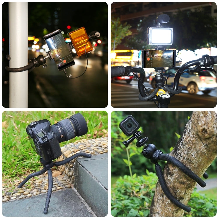 PULUZ 4 in 1 Vlogging Live Mini Octopus Bracket Kit + Studio Light + Microphone + Phone Clamp Kits(Black)