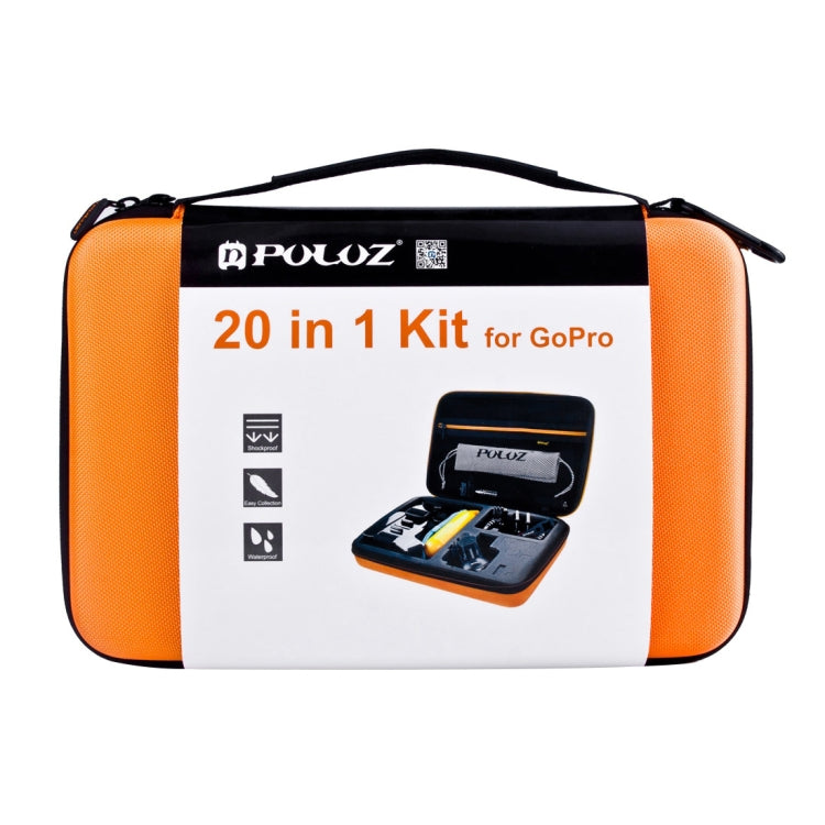 PULUZ 20 in 1 Accessories Combo Kits with Orange EVA Case (Chest Strap + Head Strap + Suction Cup Mount + 3-Way Pivot Arm + J-Hook Buckles + Extendable Monopod + Tripod Adapter + Bobber Hand Grip + St ... for GoPro, Insta360, DJI and Other Action Cameras - free shipping - PMC Jewellery - Order now!