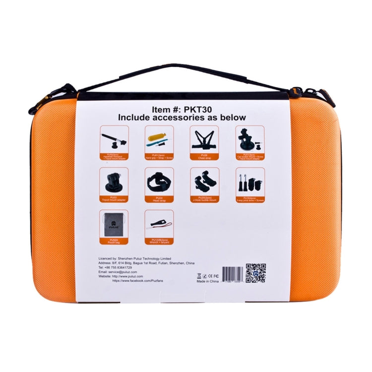 PULUZ 20 in 1 Accessories Combo Kits with Orange EVA Case (Chest Strap + Head Strap + Suction Cup Mount + 3-Way Pivot Arm + J-Hook Buckles + Extendable Monopod + Tripod Adapter + Bobber Hand Grip + St ... for GoPro, Insta360, DJI and Other Action Cameras - free shipping - PMC Jewellery - Order now!