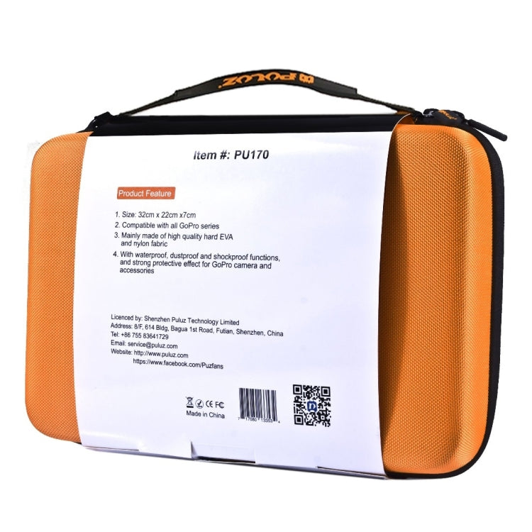 PULUZ Water-resistant Carrying and Travel Case for for GoPro, Insta360, DJI and Other Action Cameras Accessories, Large Size: 32cm x 22cm x 7cm(Orange)