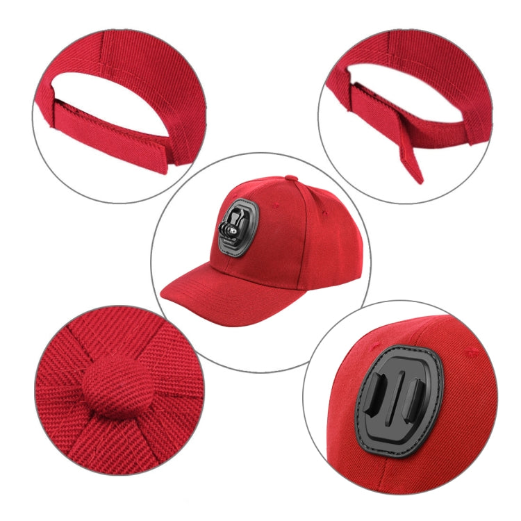 PULUZ Baseball Hat with J-Hook Buckle Mount & Screw for GoPro, DJI OSMO Action and Other Action Cameras(Red)