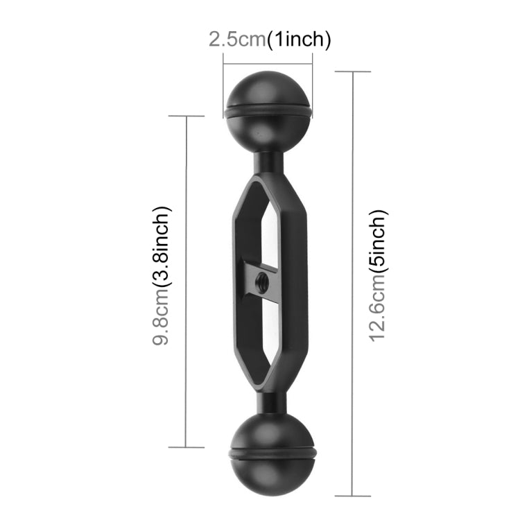 PULUZ 5.0 inch 12.6cm Aluminum Alloy Dual Balls Arm, Ball Diameter: 25mm(Black) - Diving Accessories by PULUZ | Online Shopping South Africa | PMC Jewellery | Buy Now Pay Later Mobicred