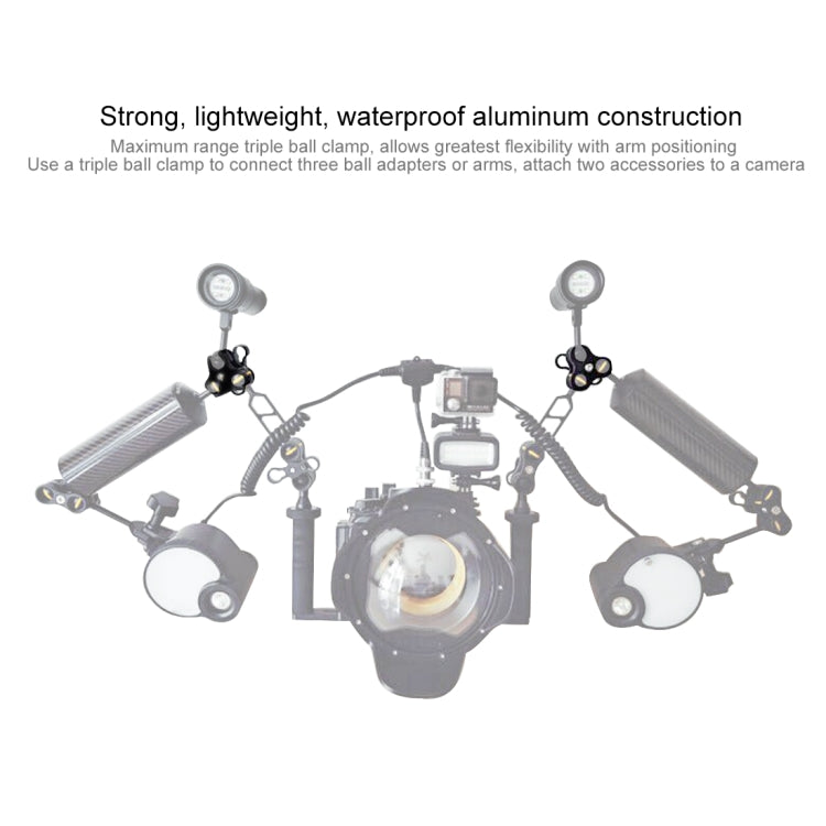 PULUZ Triple Ball Clamp Diving Camera Bracket Aluminum Spring Flashlight Clamp for Diving Underwater Photography System - free shipping - PMC Jewellery - Order now!