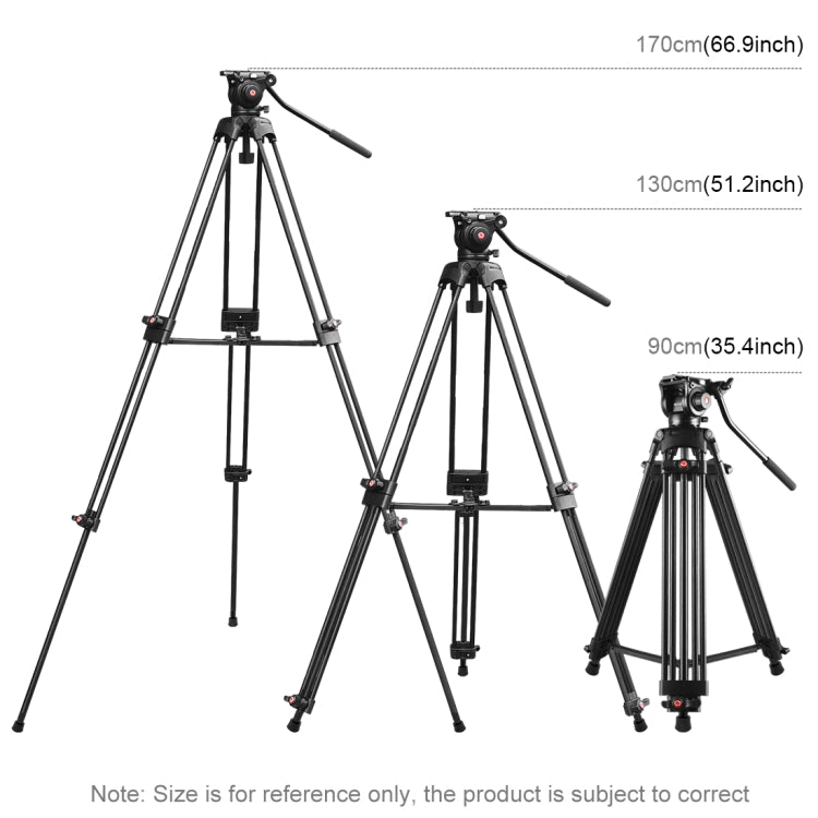 PULUZ Professional Heavy Duty Video Camcorder Aluminum Alloy Tripod with Fluid Drag Head for DSLR / SLR Camera, Adjustable Height: 80-160cm(Black)
