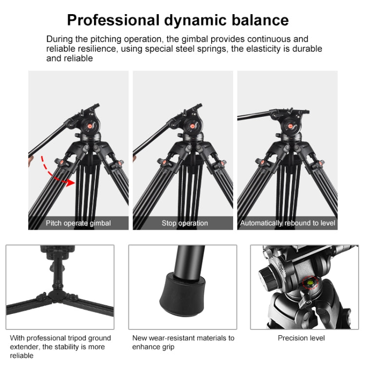 PULUZ Professional Heavy Duty Video Camcorder Aluminum Alloy Tripod with Fluid Drag Head for DSLR / SLR Camera, Adjustable Height: 80-160cm(Black)