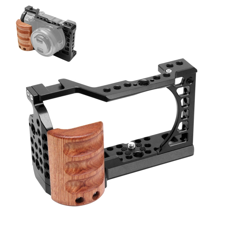 For Sony A6400 / A6300 / A6100 / A6000 PULUZ Wood Handle Metal Camera Cage Stabilizer Rig - free shipping - PMC Jewellery - Order now!