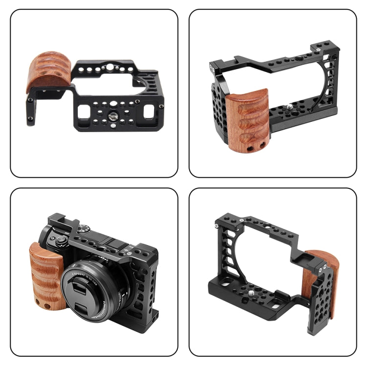 For Sony A6400 / A6300 / A6100 / A6000 PULUZ Wood Handle Metal Camera Cage Stabilizer Rig - free shipping - PMC Jewellery - Order now!