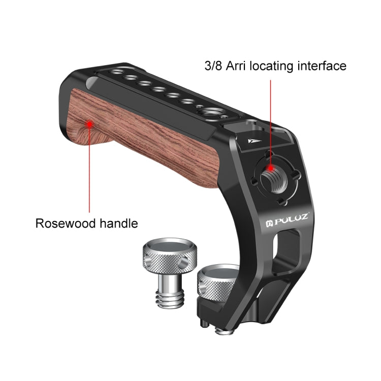 PULUZ Arri Metal Wooden Top Handle with Cold Shoe Mount for Mirrorless Camera Cage Stabilizer (Black)
