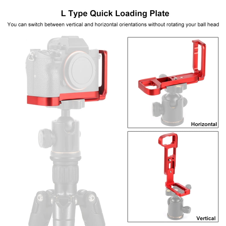 PULUZ 1/4 inch Vertical Shoot Quick Release L Plate Bracket Base Holder for Sony A9 (ILCE-9) / A7 III/ A7R III(Red)