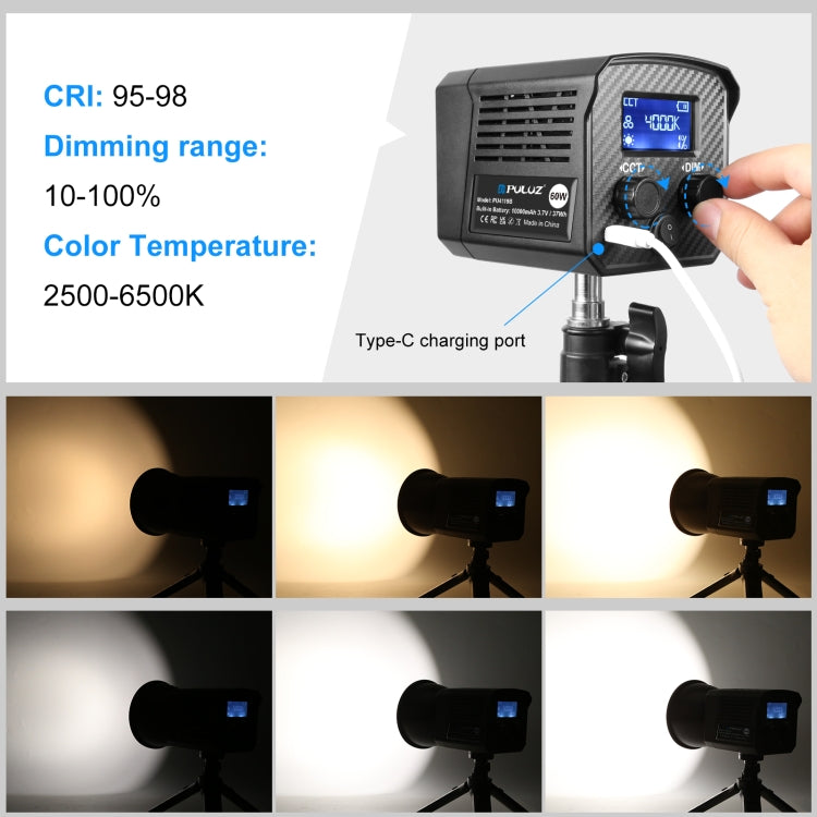 PULUZ 60W Studio Video Light 2500K-6500K Dual Color Temperature Professional Photography Fill Light (Black) - free shipping - PMC Jewellery - Order now!
