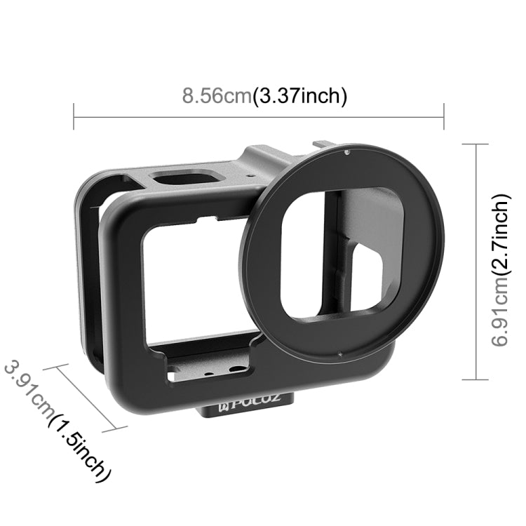For GoPro HERO13 Black /12 Black /11 Black /10 Black /9 Black PULUZ Thin Housing Shell CNC Aluminum Alloy Protective Cage with Insurance Frame & 52mm UV Lens(Black) - free shipping - PMC Jewellery - Order now!
