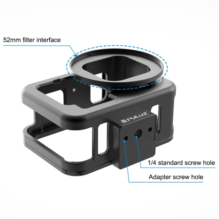 For GoPro HERO13 Black /12 Black /11 Black /10 Black /9 Black PULUZ Thin Housing Shell CNC Aluminum Alloy Protective Cage with Insurance Frame & 52mm UV Lens(Black) - free shipping - PMC Jewellery - Order now!