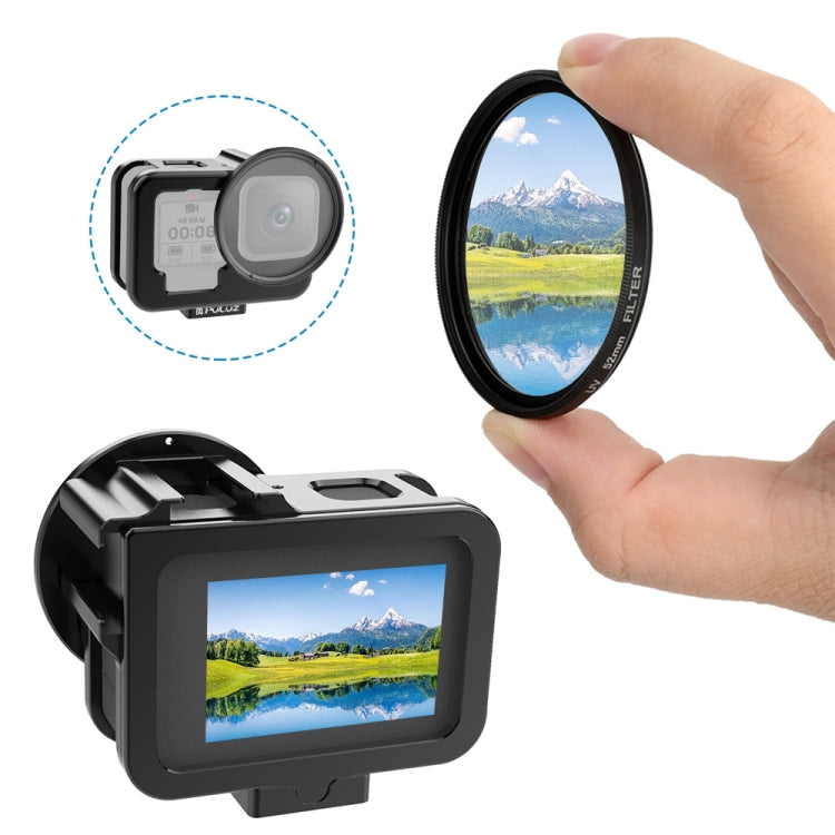 For GoPro HERO13 Black /12 Black /11 Black /10 Black /9 Black PULUZ Thin Housing Shell CNC Aluminum Alloy Protective Cage with Insurance Frame & 52mm UV Lens(Black) - free shipping - PMC Jewellery - Order now!