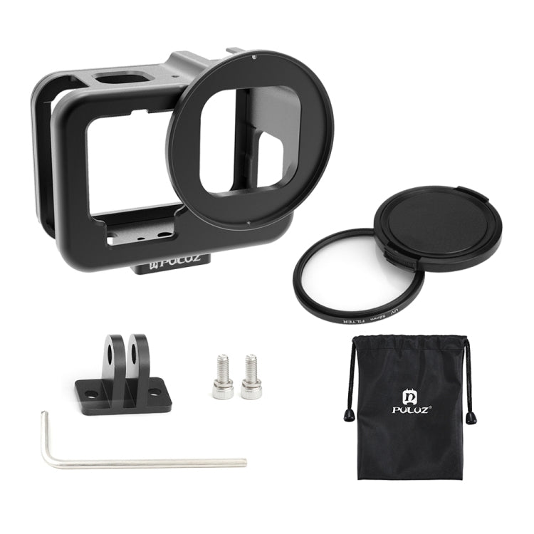 For GoPro HERO13 Black /12 Black /11 Black /10 Black /9 Black PULUZ Thin Housing Shell CNC Aluminum Alloy Protective Cage with Insurance Frame & 52mm UV Lens(Black) - free shipping - PMC Jewellery - Order now!