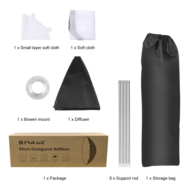 PULUZ 95cm Speedlite Flash Octagon Parabolic Softbox Bowens Mount Diffuser - by PULUZ | Online Shopping South Africa | PMC TechLife | Buy Now Pay Later Mobicred