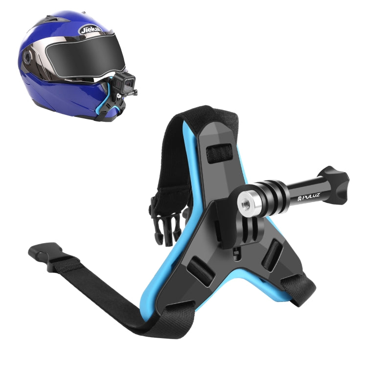 PULUZ Motorcycle Helmet Chin Strap Mount for GoPro, DJI Osmo Action and Other Action Cameras(Blue) - Helmet Mount by PULUZ | Online Shopping South Africa | PMC Jewellery | Buy Now Pay Later Mobicred