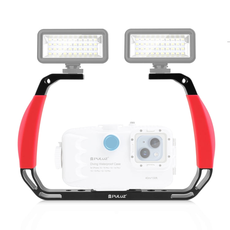 PULUZ Dual Silicone Handles Aluminium Alloy Underwater Diving Rig for GoPro, Other Action Cameras and Smartphones (Red)