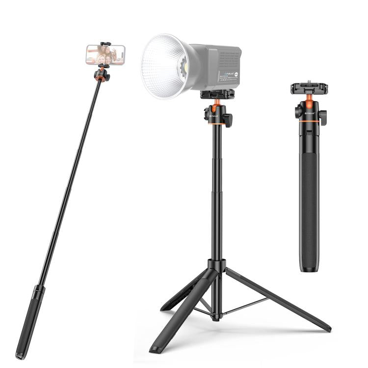 PULUZ 1.4m Phone Selfie Stick Tripod Vlog Live Streaming Holder with Phone Clip (Black)