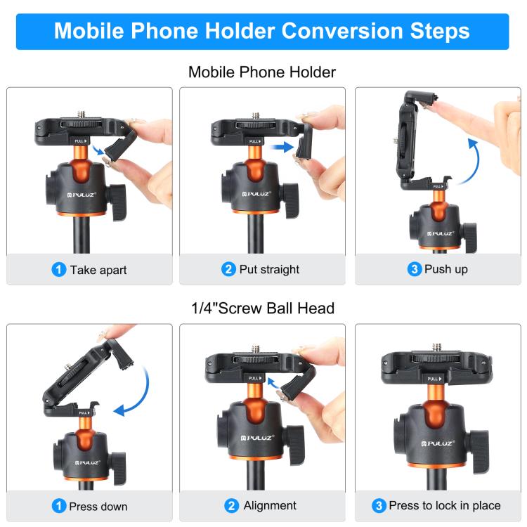 PULUZ 1.4m Phone Selfie Stick Tripod Vlog Live Streaming Holder with Phone Clip (Black)