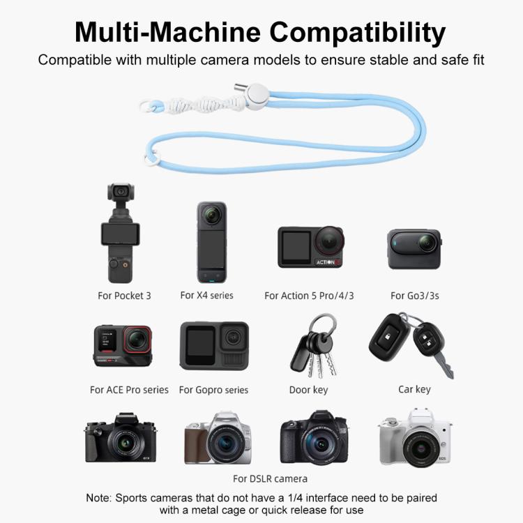 PULUZ Sports Camera Lanyard Long Adjustable Anti-lost Rope for DJI OSMO Pocket 3 / Insta360 X5 (Blue)