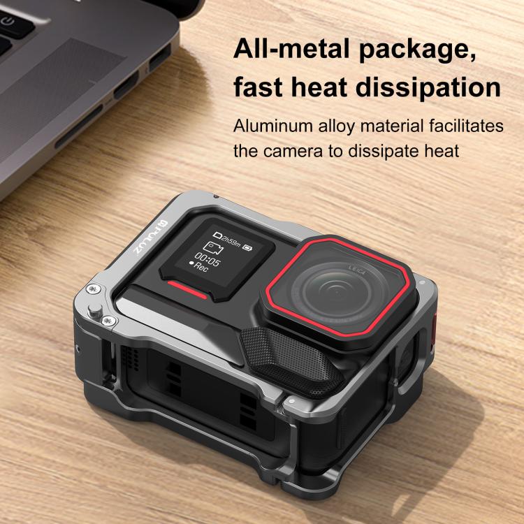 For Insta360 Ace Pro 2 PULUZ Aluminum Alloy Protective Cage Rig Dual Cold Shoe Housing Frame (Silver) - free shipping - PMC TechLife - Order now!