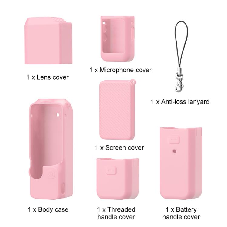 For DJI OSMO Pocket 3 PULUZ 6 in 1 Body Lens Handle Screen Mic Silicone TPU Cover (Pink) - free shipping - PMC TechLife - Order now!