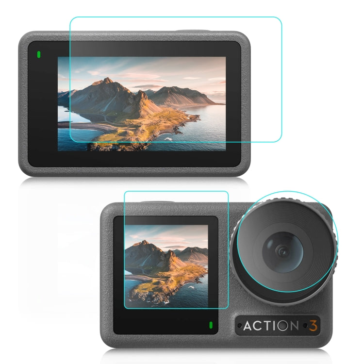 For DJI Osmo Action 3 PULUZ 3-in-1 Lens Front and Back Screen Tempered Glass Explosion-proof Film - Protective Film & Stickers by PULUZ | Online Shopping South Africa | PMC Jewellery | Buy Now Pay Later Mobicred