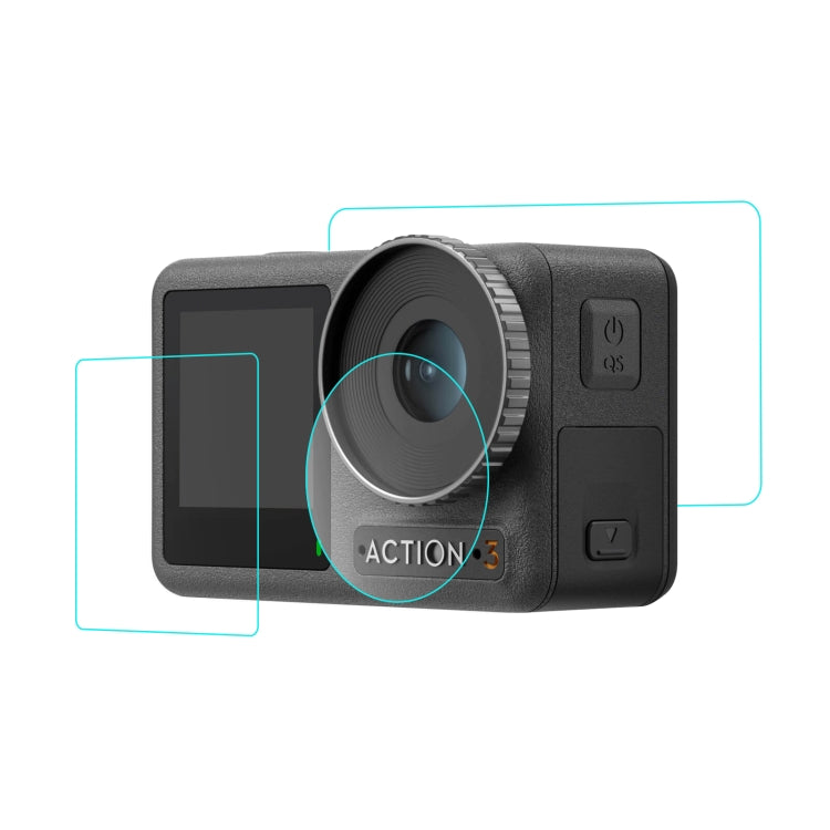 For DJI Osmo Action 3 PULUZ 3-in-1 Lens Front and Back Screen Tempered Glass Explosion-proof Film - Protective Film & Stickers by PULUZ | Online Shopping South Africa | PMC Jewellery | Buy Now Pay Later Mobicred
