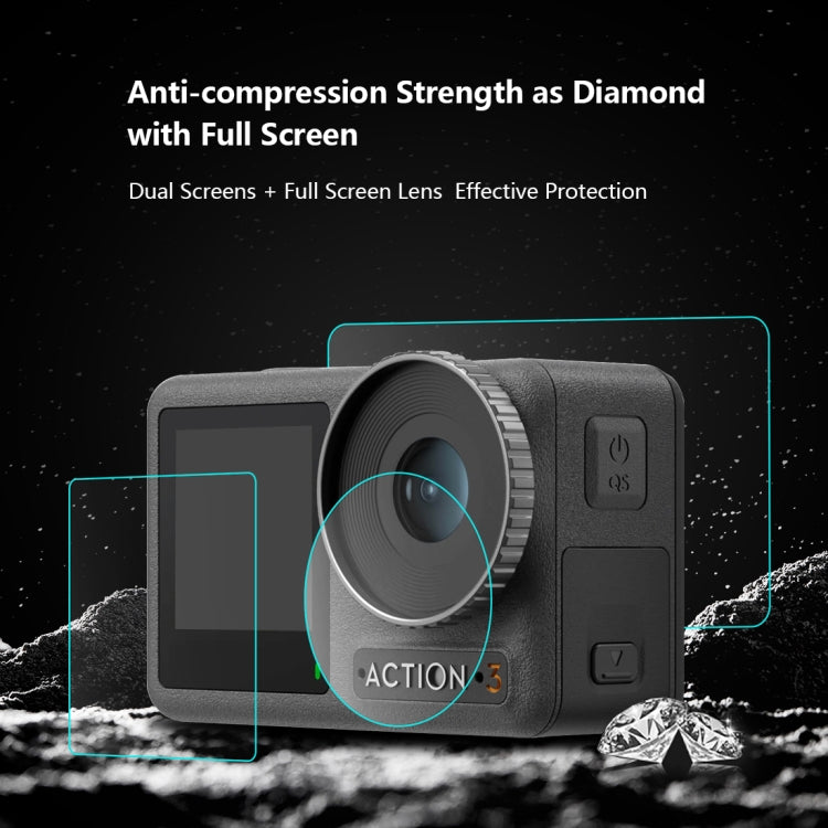 For DJI Osmo Action 3 PULUZ 3-in-1 Lens Front and Back Screen Tempered Glass Explosion-proof Film - Protective Film & Stickers by PULUZ | Online Shopping South Africa | PMC Jewellery | Buy Now Pay Later Mobicred