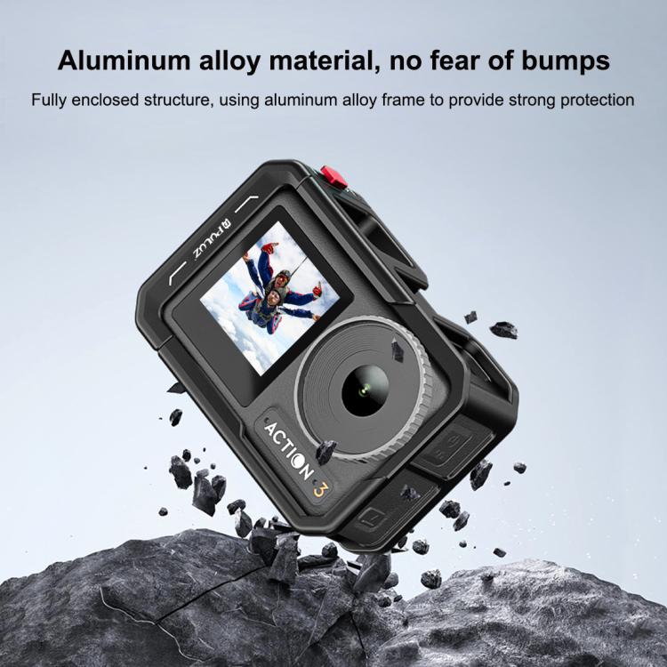 For DJI Osmo Action 5 Pro / 4 / 3 PULUZ All-inclusive Aluminum Alloy Cage Expansion Adapter Frame with Lens Cover (Black)