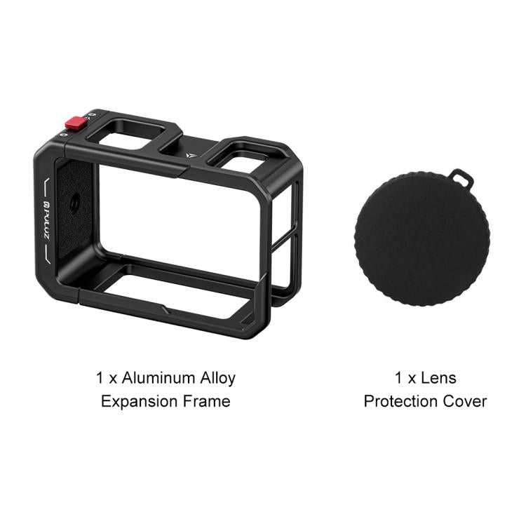 For DJI Osmo Action 5 Pro / 4 / 3 PULUZ All-inclusive Aluminum Alloy Cage Expansion Adapter Frame with Lens Cover (Black) - free shipping - PMC TechLife - Order now!