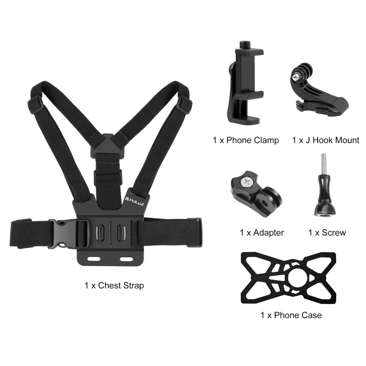 PULUZ 5 in 1 Adjustable Body Mount Belt Chest Strap with Phone Clamp & J Hook Mount & Long Screw Kit - Chest Belt by PULUZ | Online Shopping South Africa | PMC TechLife | Buy Now Pay Later Mobicred